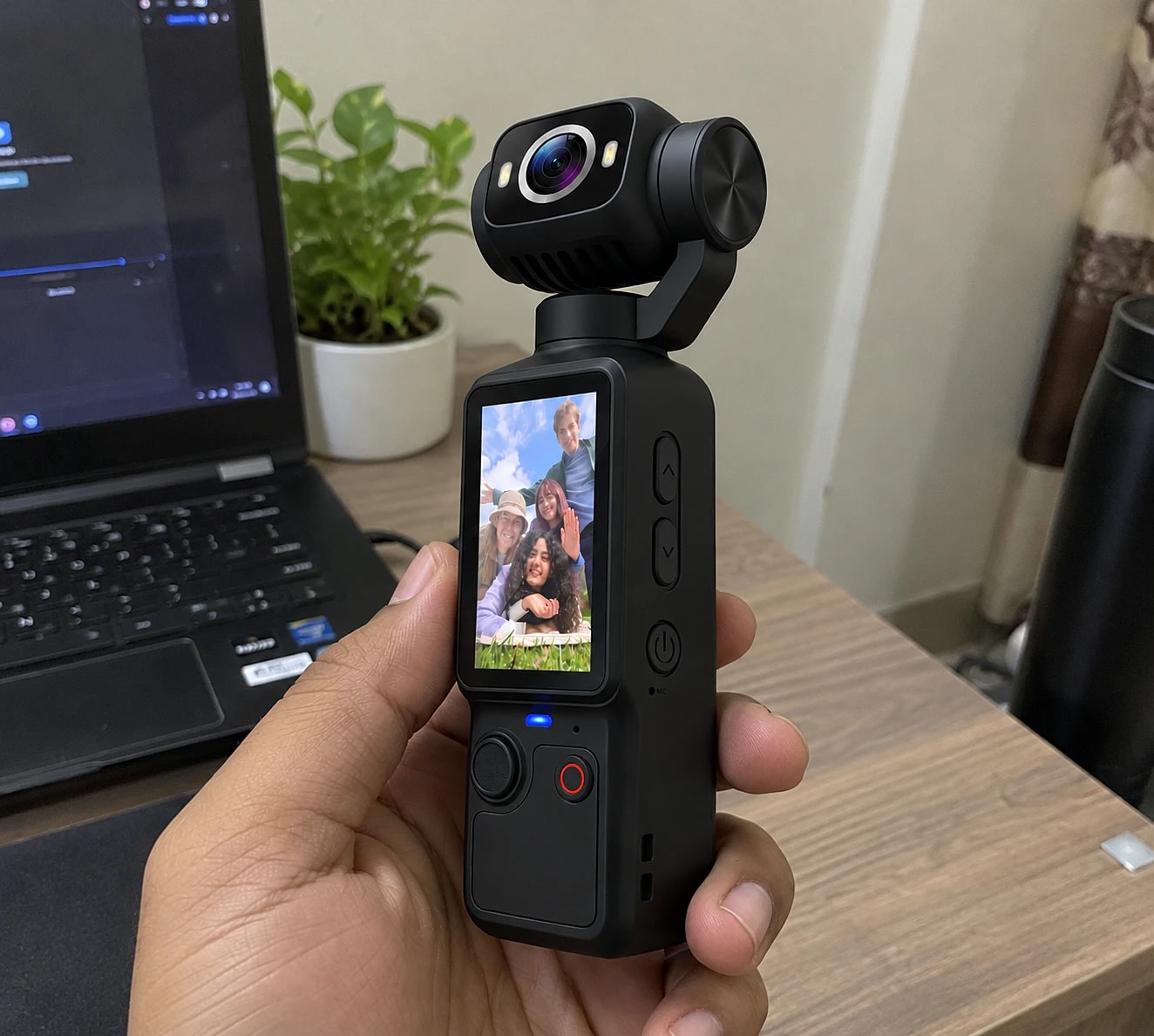 DJ01 Pocket Camera – 4K Mini Vlogging Camera with 360° Rotating Lens, Front Display & Portable Design