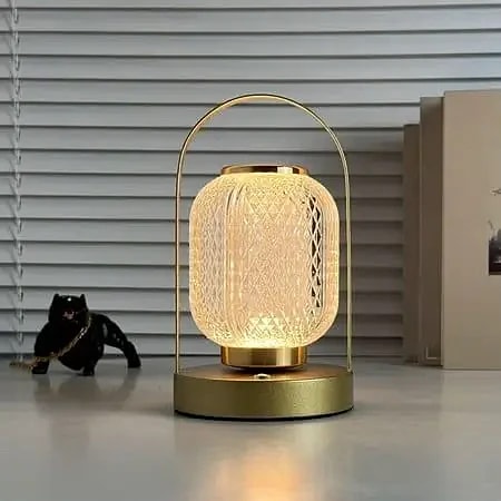 Crystal Lantern Rechargeable Table Lamp – Polished Gold Finish