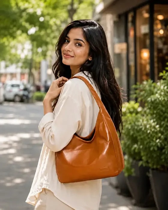 Large-Capacity Retro Shoulder Bag Casual New Style Textured(Caramel Brown)