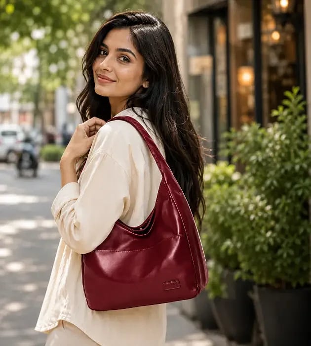 Large-Capacity Retro Shoulder Bag Casual New Style Textured(Red)